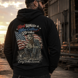 Red White & Blue Collar Broke Hoodie | Every Dollar Earned | Felon Supply Co