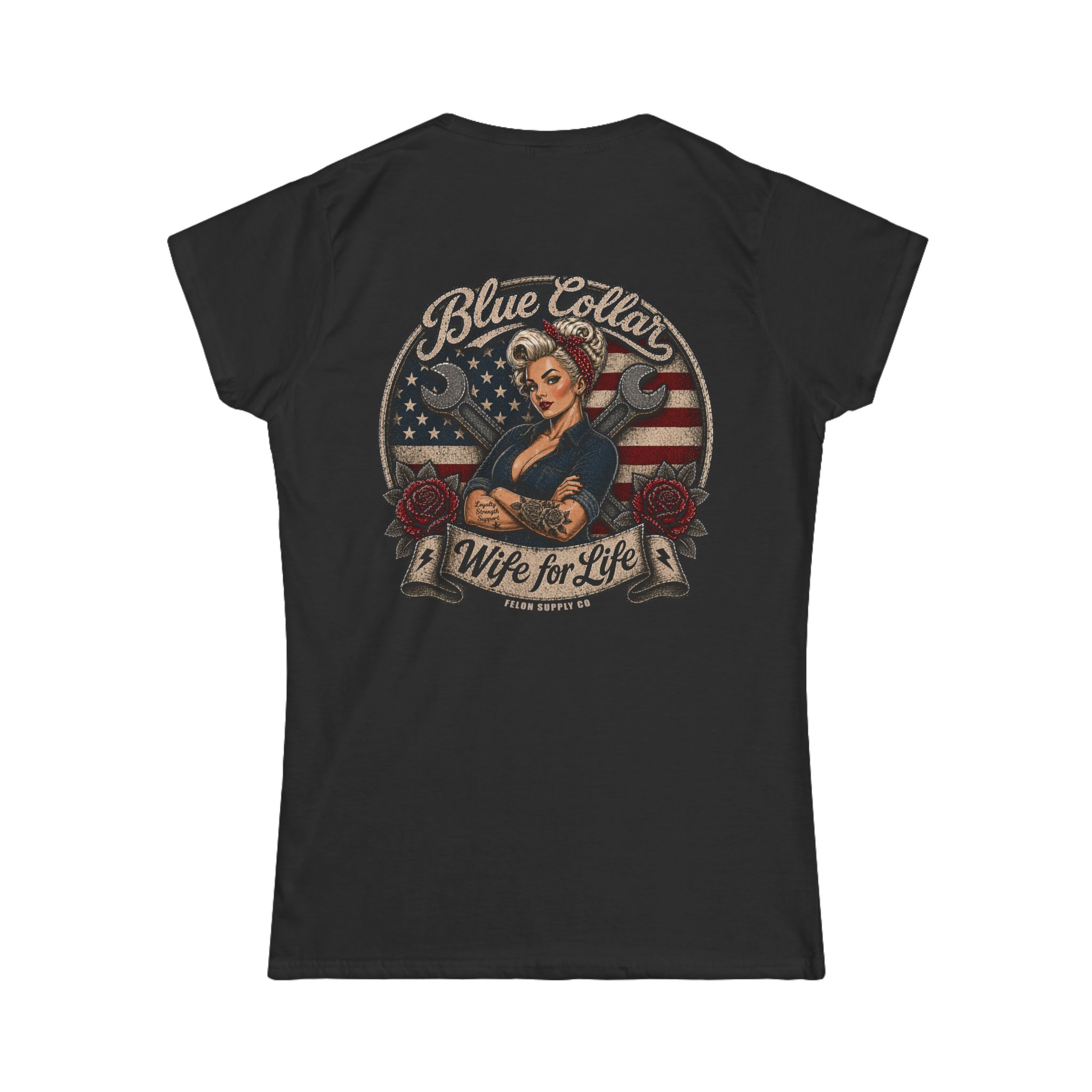 Blue Collar Wife For Life T-Shirt | Patriotic Pin-Up Tee | Felon Supply Co - Image 2