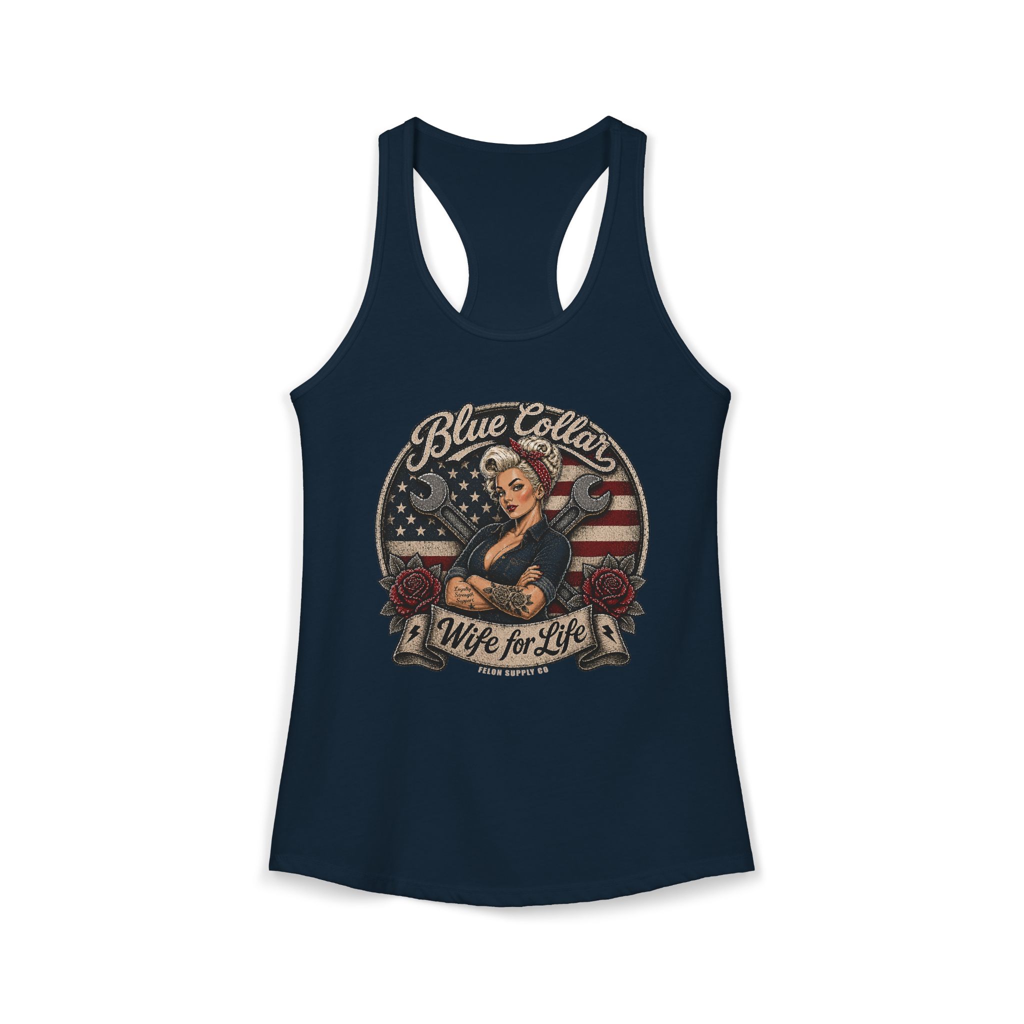 Blue Collar Wife For Life Tank Top | Patriotic Pin-Up Girl | Felon Supply Co - Image 6