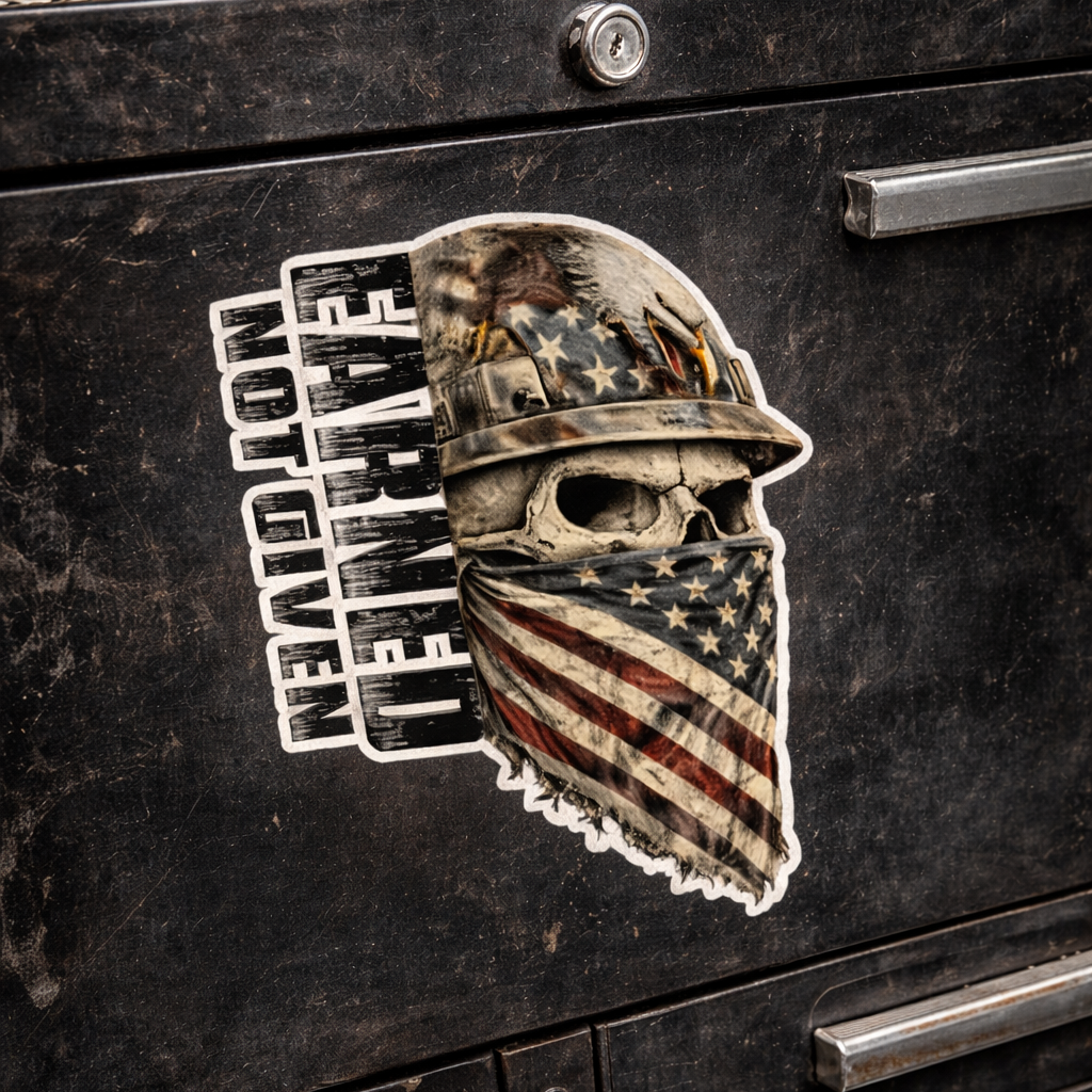 Earned Not Given Patriotic Skull | Blue Collar Hard Hat Decal | Felon Supply Co