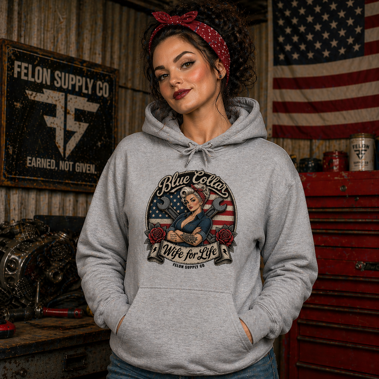 Blue Collar Wife For Life Hoodie | Built on Loyalty | Felon Supply Co - Image 3