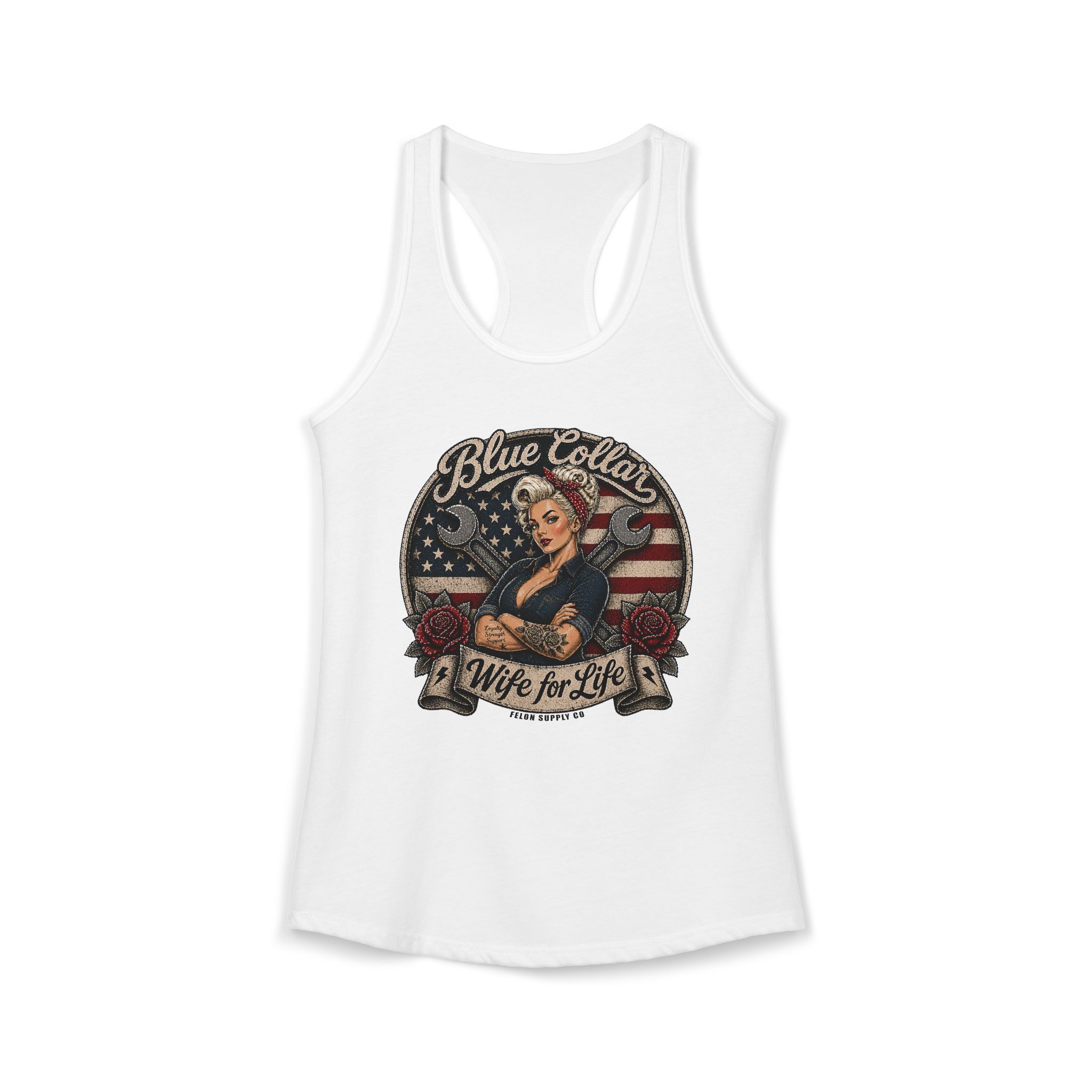Blue Collar Wife For Life Tank Top | Patriotic Pin-Up Girl | Felon Supply Co - Image 2