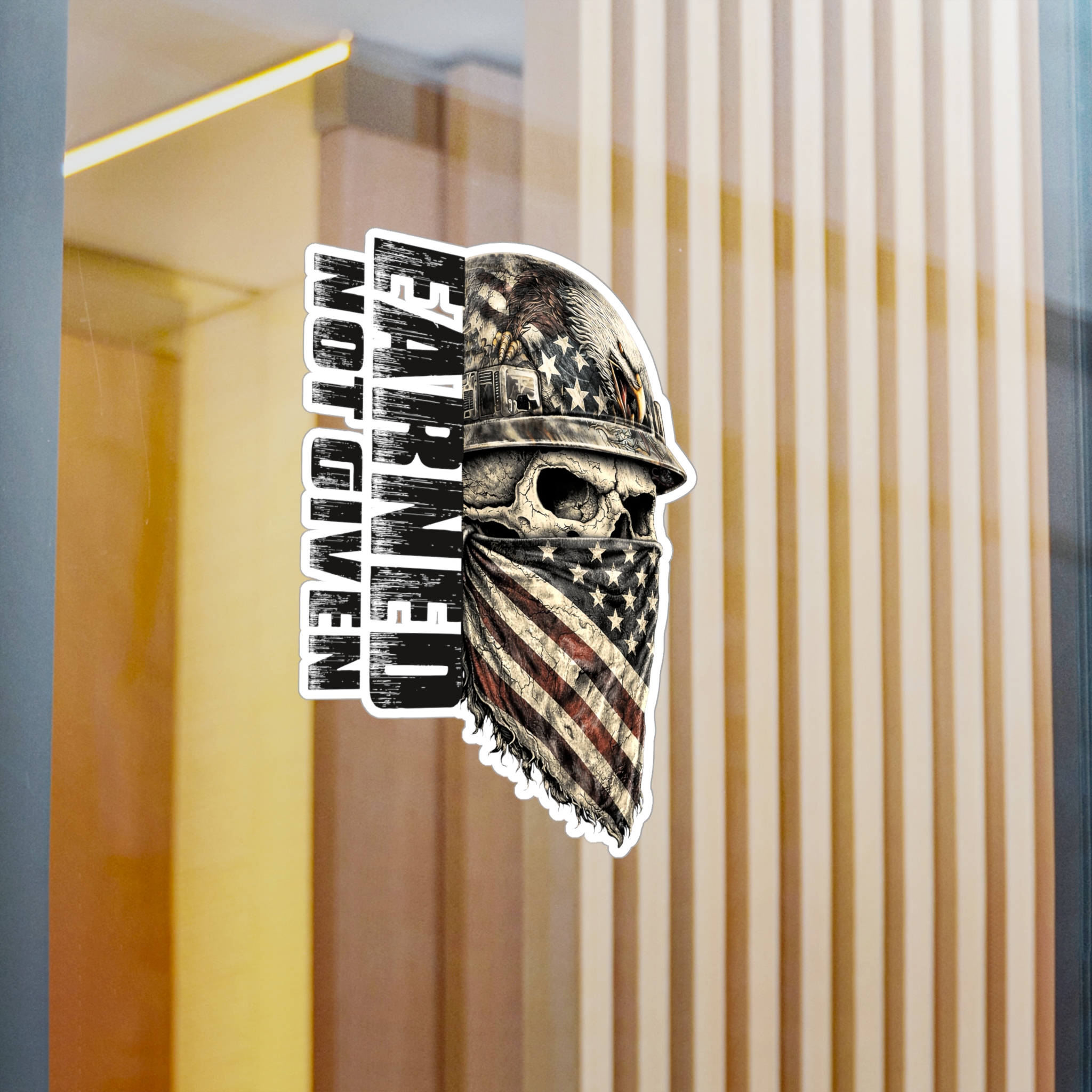 Earned Not Given Patriotic Skull | Blue Collar Hard Hat Decal | Felon Supply Co - Image 3